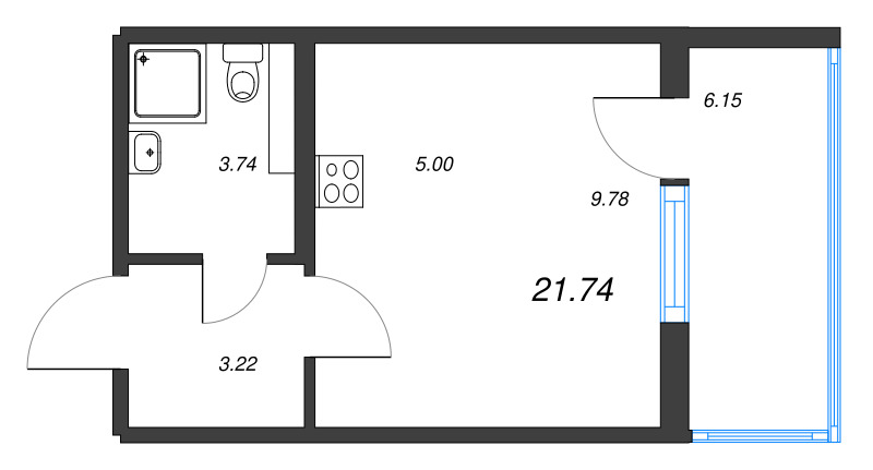 Квартира-студия, 21.74 м² в ЖК "Любоград" - планировка, фото №1