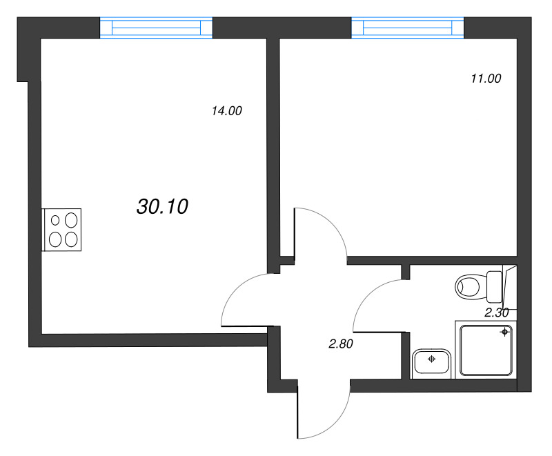 1-комнатная квартира, 30.1 м² в ЖК "ЛСР. Ржевский парк" - планировка, фото №1