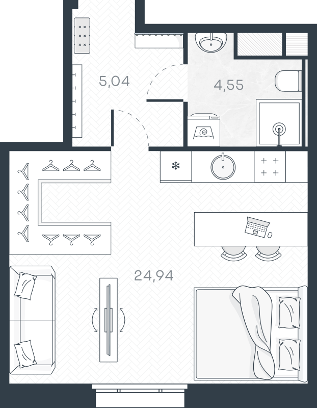 Квартира-студия, 34.53 м² в ЖК "MONODOM-ART" - планировка, фото №1