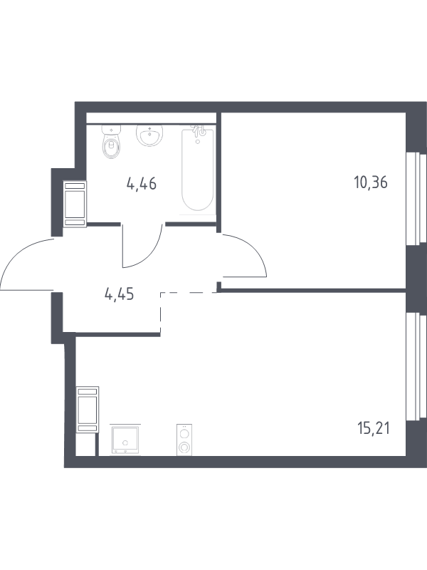 2-комнатная (Евро) квартира, 34.48 м² - планировка, фото №1