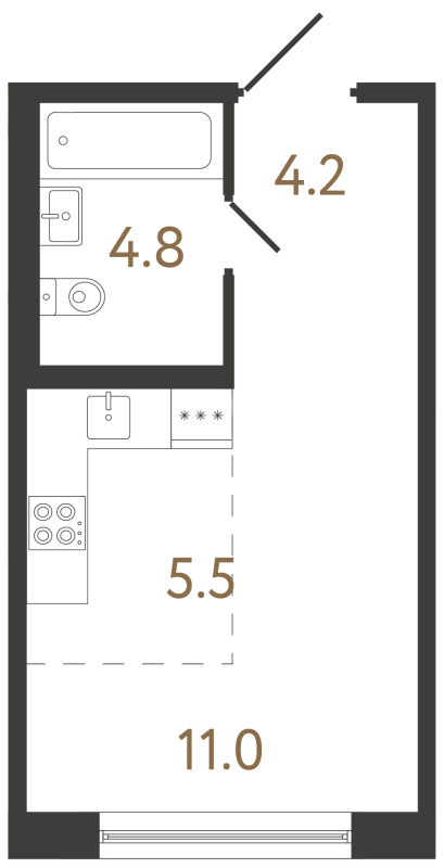 Квартира-студия, 25.5 м² в ЖК "Передвижники 2" - планировка, фото №1