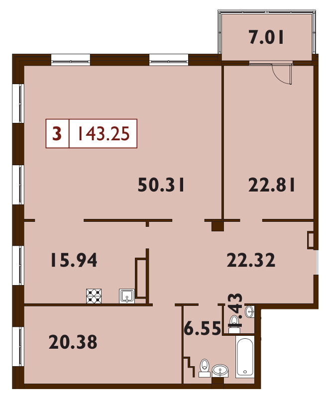 4-комнатная (Евро) квартира, 142.7 м² - планировка, фото №1