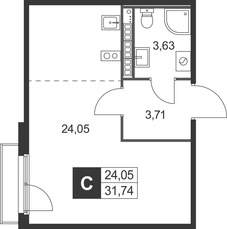 Квартира-студия, 31.74 м² в ЖК "Слобода" - планировка, фото №1