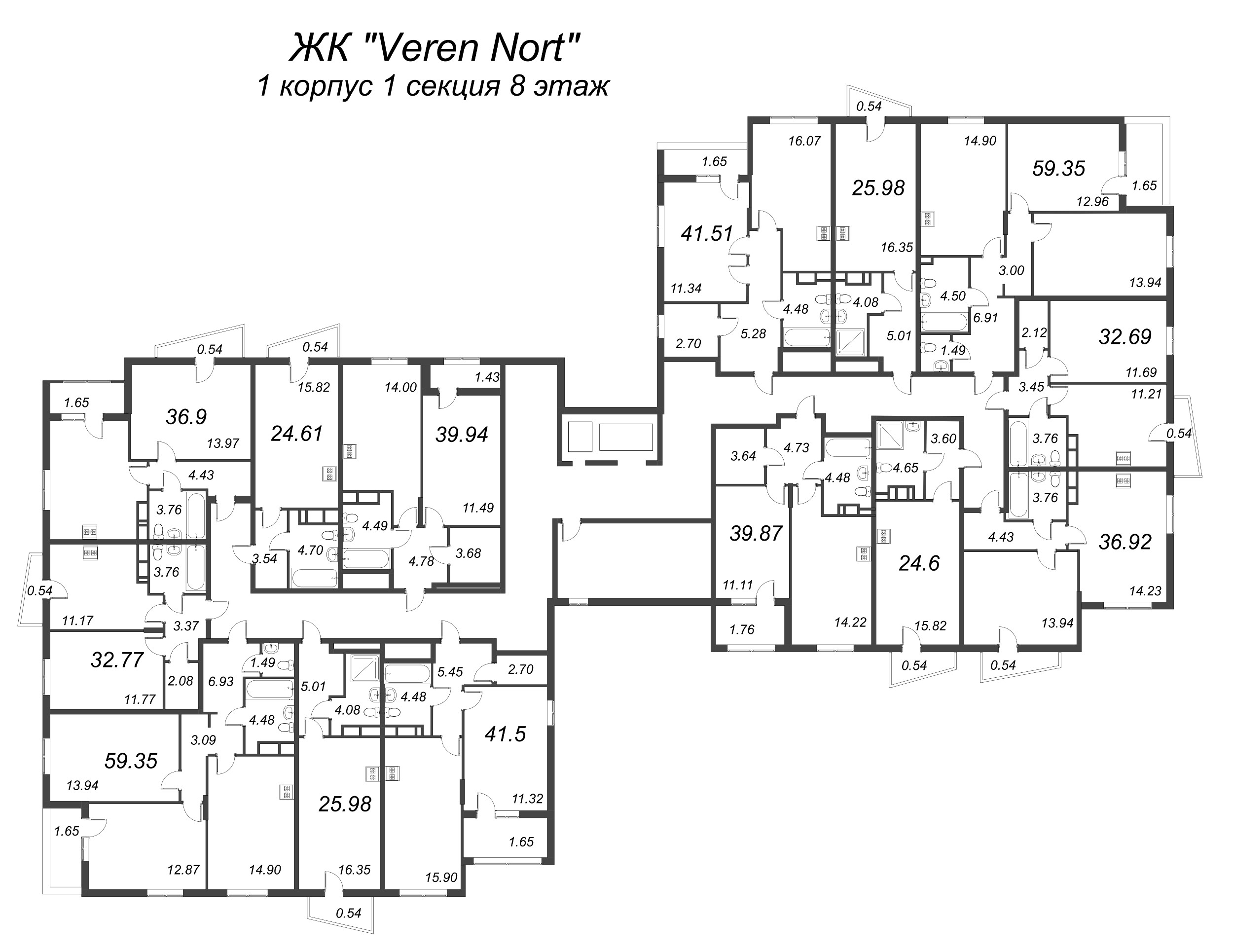 Квартира-студия, 24.6 м² в ЖК "VEREN NORT сертолово" - планировка этажа