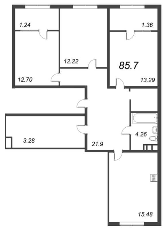 3-комнатная квартира, 113.92 м² в ЖК "Pixel" - планировка, фото №1