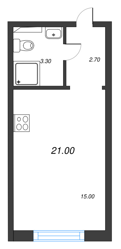 Квартира-студия, 21 м² в ЖК "Зеркальный ручей" - планировка, фото №1