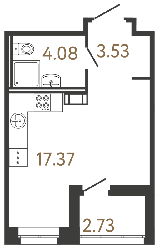 Квартира-студия, 24.98 м² в ЖК "Ultra City 3.0" - планировка, фото №1
