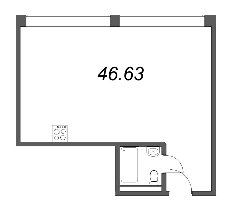 1-комнатная квартира, 46.63 м² - планировка, фото №1