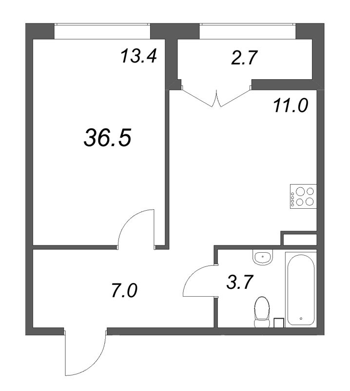 1-комнатная квартира, 36.5 м² в ЖК "Кронунг ЮГ" - планировка, фото №1