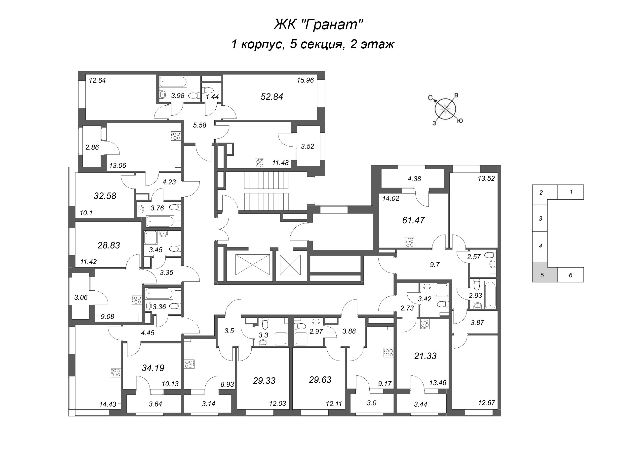 Квартира-студия, 21.33 м² в ЖК "Гранат" - планировка этажа