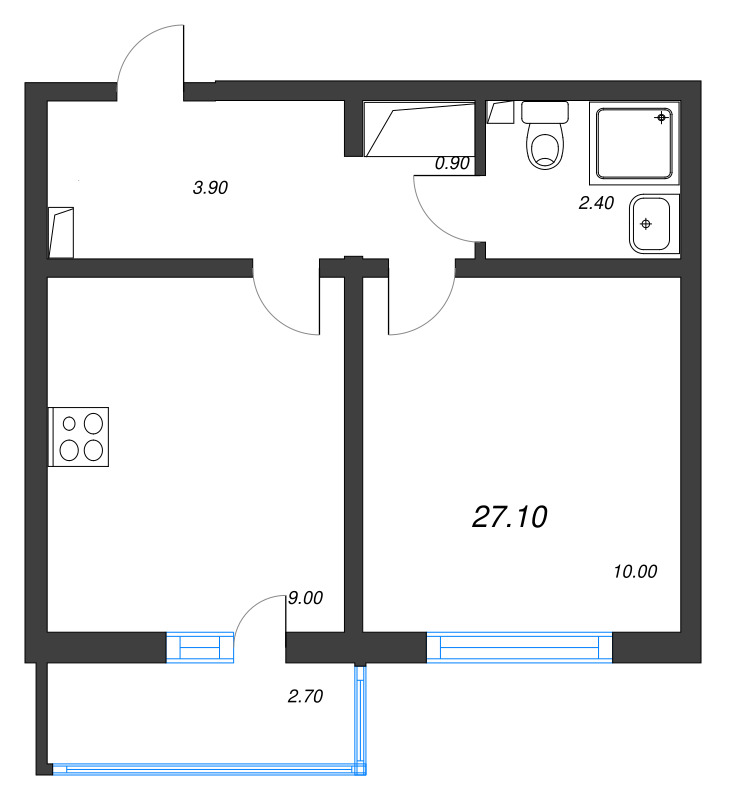 1-комнатная квартира, 27.1 м² в ЖК "Цветной город" - планировка, фото №1