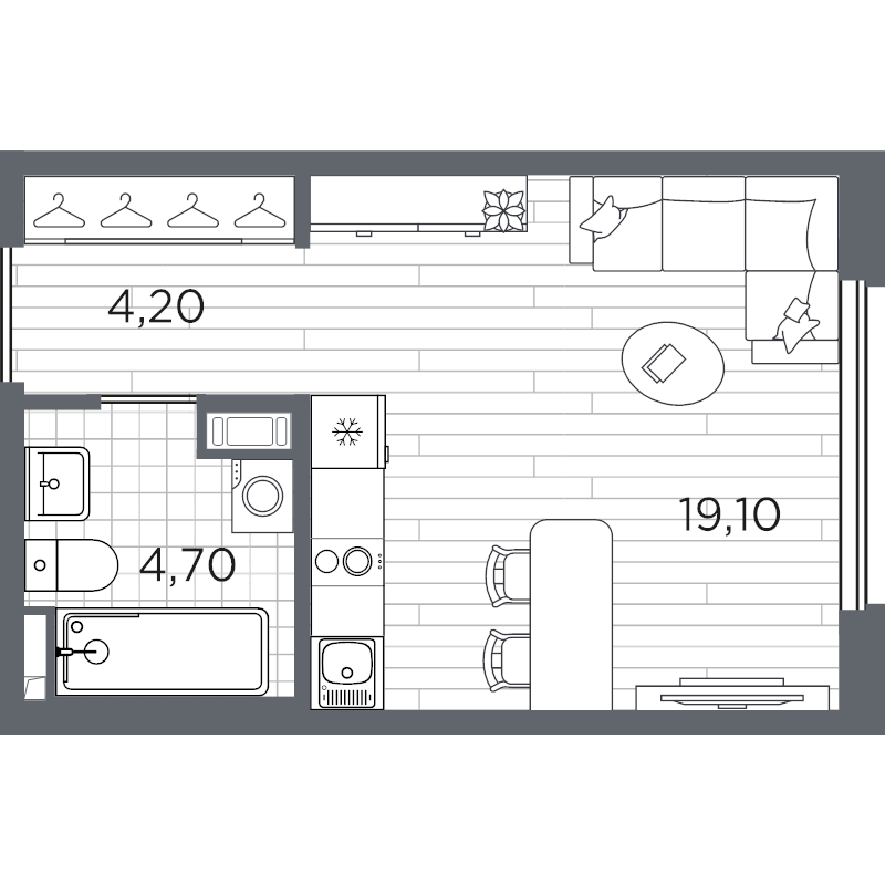 Квартира-студия, 28 м² в ЖК "PLUS Пулковский" - планировка, фото №1
