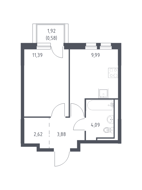 1-комнатная квартира, 32.55 м² в ЖК "Невская Долина" - планировка, фото №1