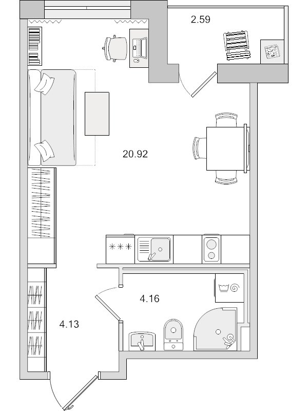 Квартира-студия, 29.21 м² - планировка, фото №1