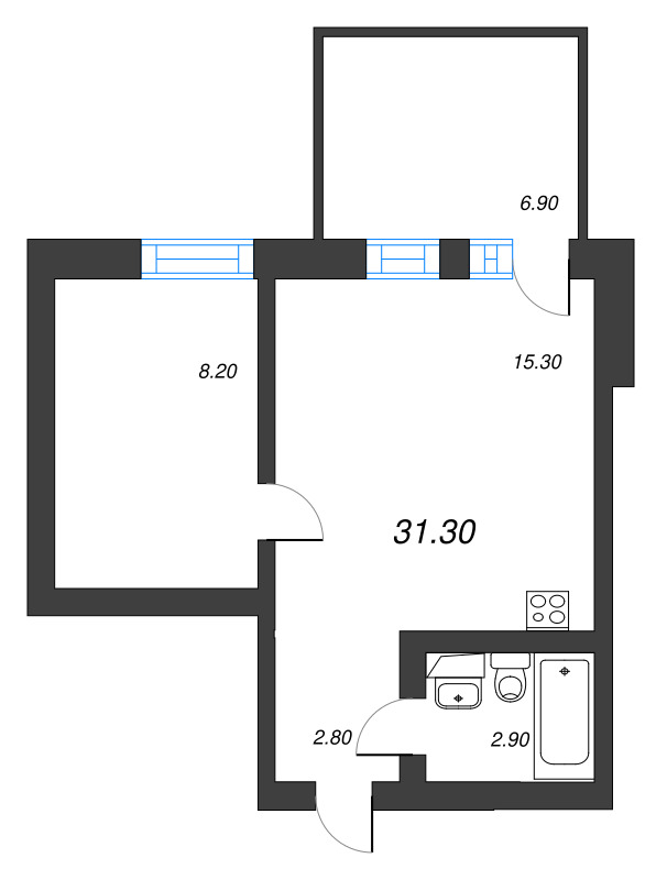 2-комнатная (Евро) квартира, 31.3 м² в ЖК "ЭКО Квартал NEGA" - планировка, фото №1