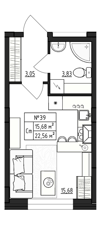 Квартира-студия, 22.56 м² в ЖК "Верево Сити" - планировка, фото №1