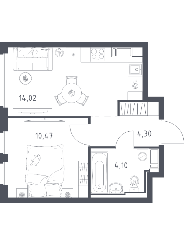 1-комнатная квартира, 32.89 м² в ЖК "Новое Колпино" - планировка, фото №1