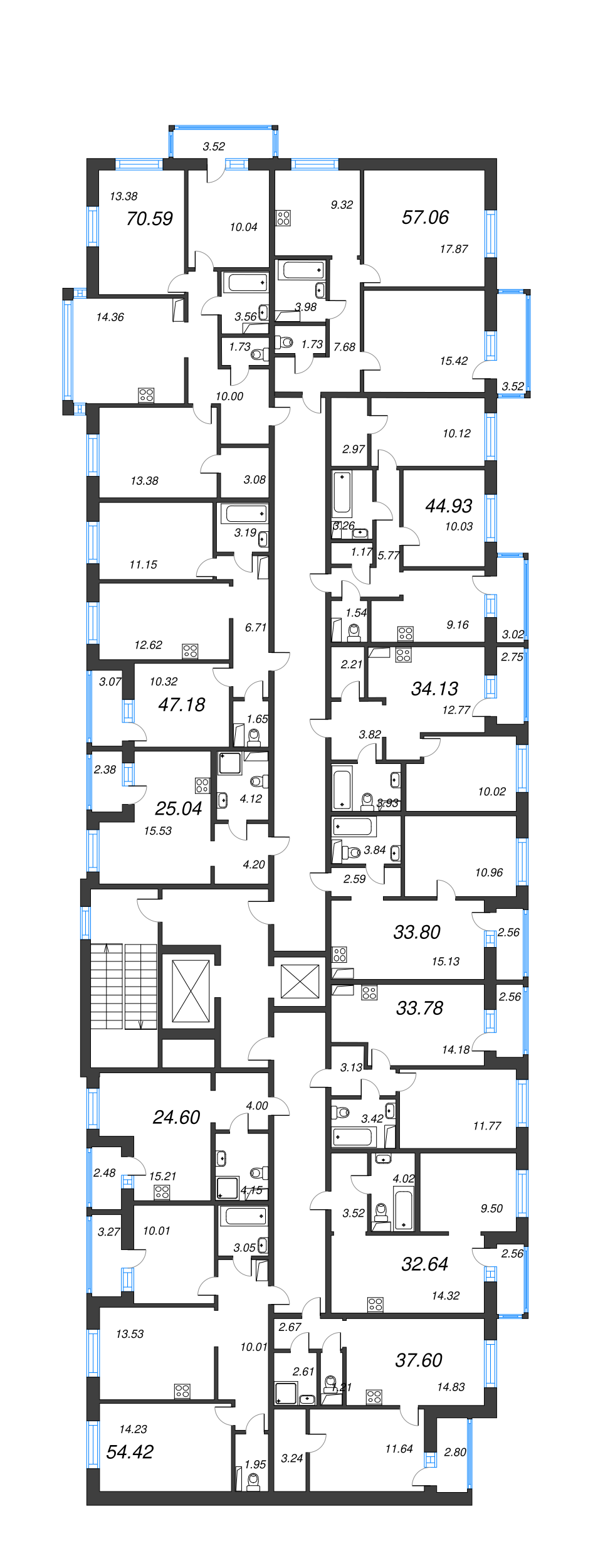 2-комнатная квартира, 57.06 м² - планировка этажа