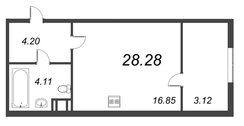 Квартира-студия, 32.15 м² в ЖК "Pixel" - планировка, фото №1