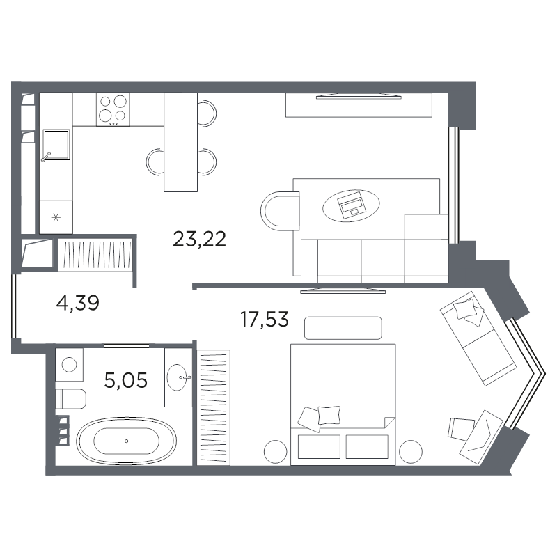 2-комнатная (Евро) квартира, 50.19 м² в ЖК "Акватория" - планировка, фото №1