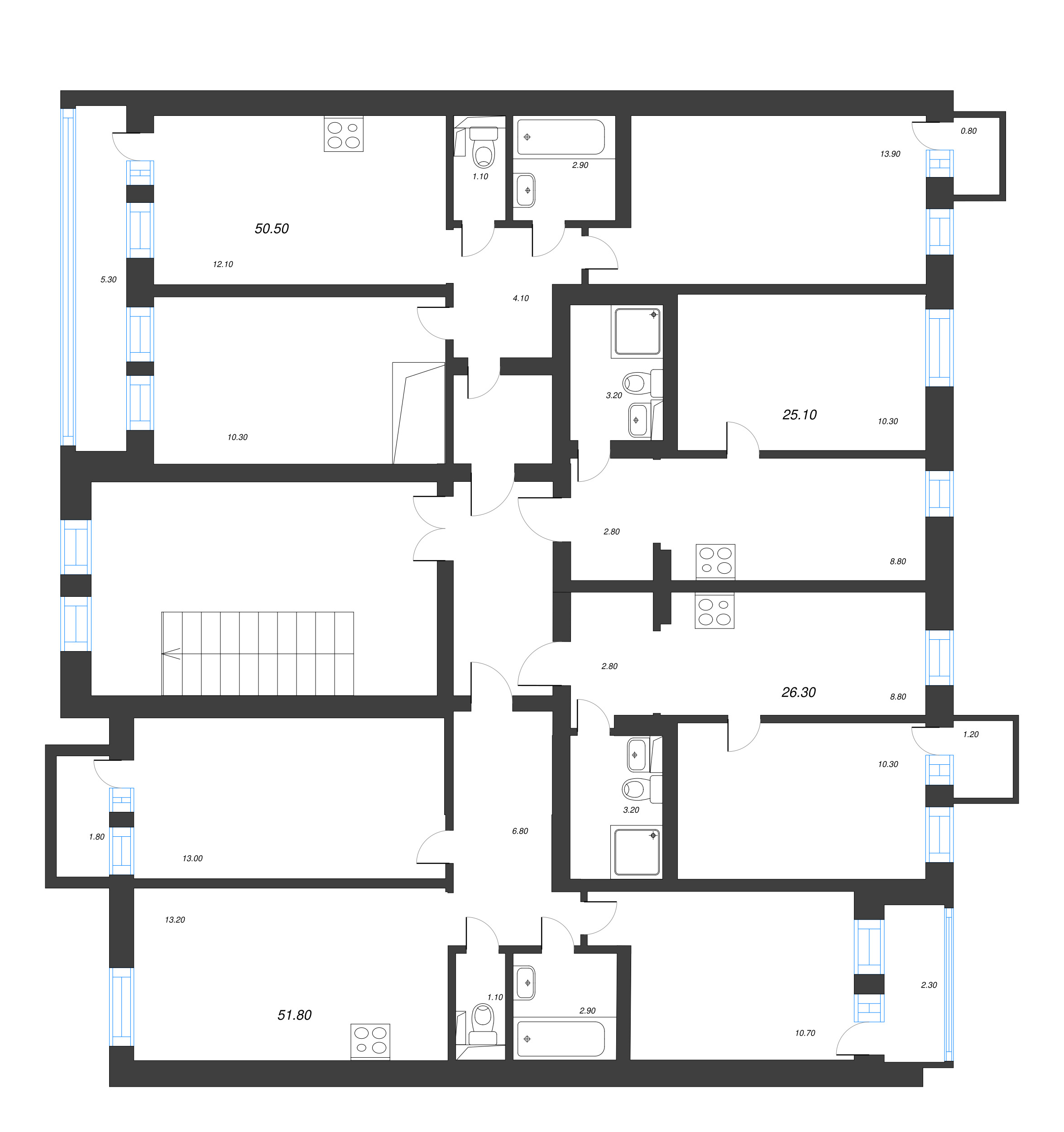 1-комнатная квартира, 25.1 м² в ЖК "Эко Квартал Нега" - планировка этажа