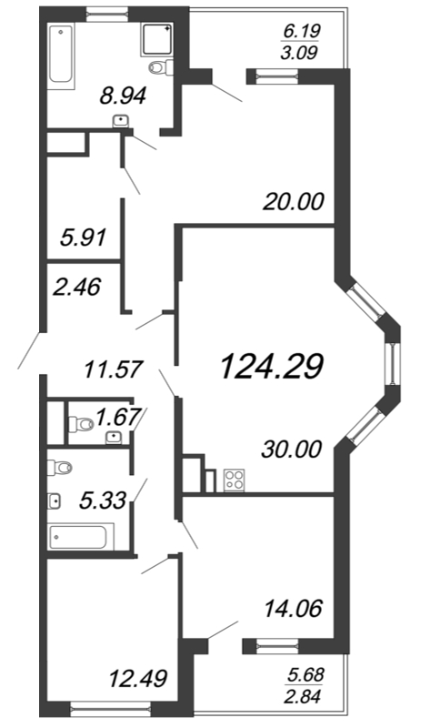 4-комнатная (Евро) квартира, 118.9 м² в ЖК "Колумб" - планировка, фото №1