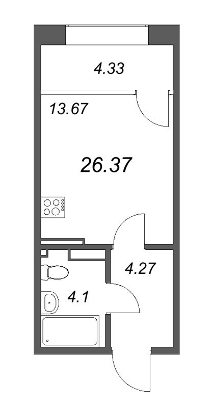Квартира-студия, 27.14 м² в ЖК "17/33 Петровский остров" - планировка, фото №1