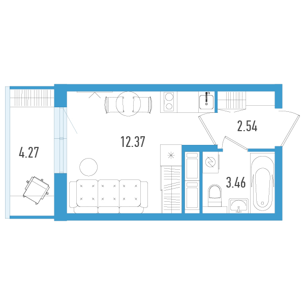 Квартира-студия, 19.65 м² в ЖК "AEROCITY" - планировка, фото №1