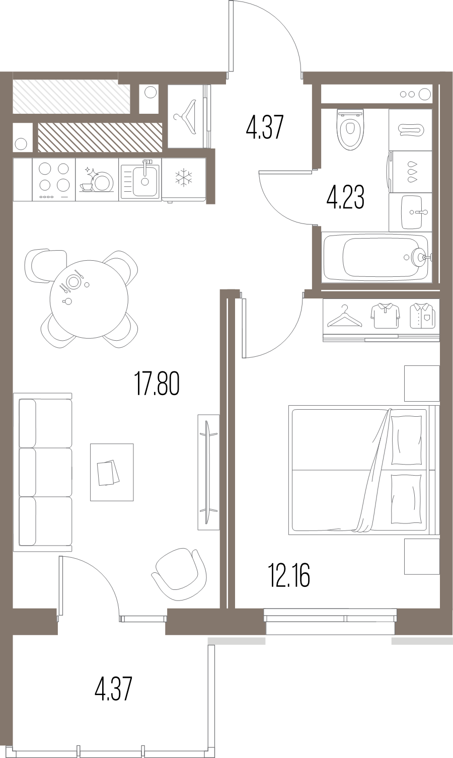 2-комнатная (Евро) квартира, 38.56 м² в ЖК "Legenda Васильевского" - планировка, фото №1