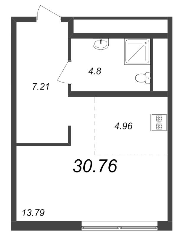 Квартира-студия, 30.76 м² - планировка, фото №1