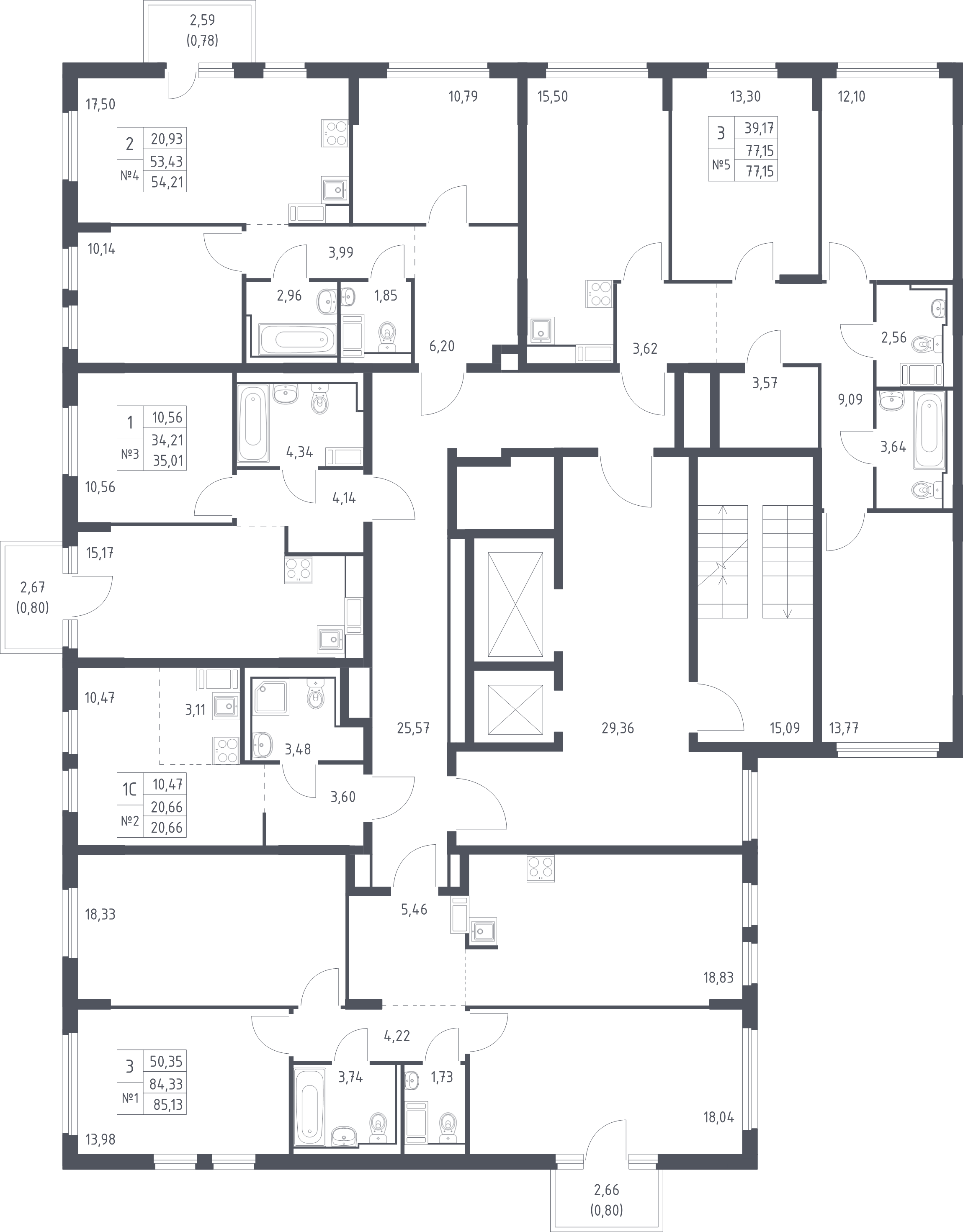 4-комнатная (Евро) квартира, 83.97 м² в ЖК "Новое Колпино" - планировка этажа