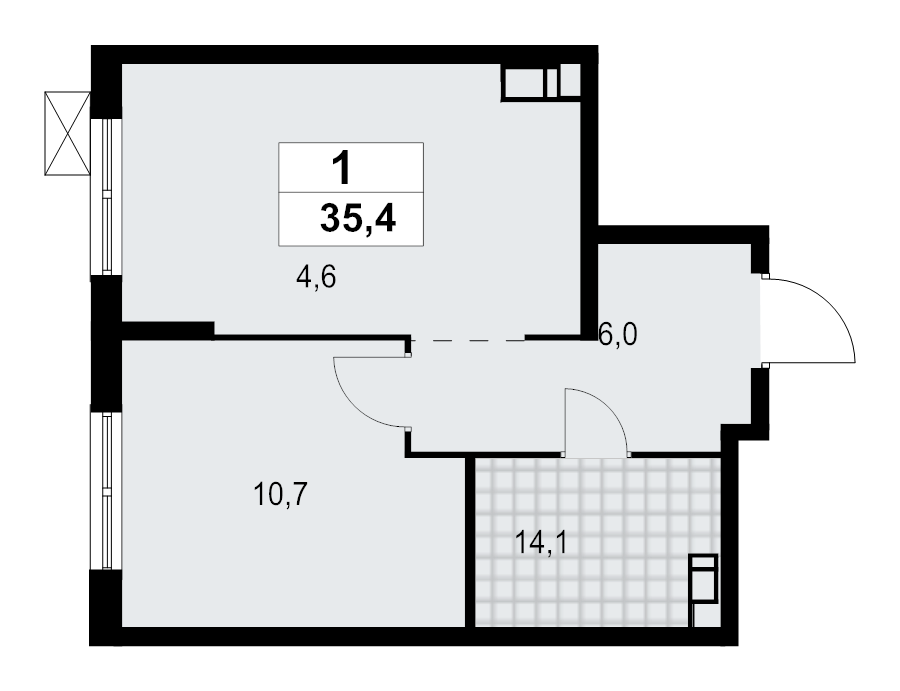1-комнатная квартира, 35.37 м² в ЖК "А101 Лаголово" - планировка, фото №1