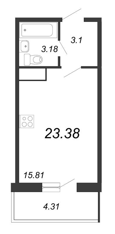 Квартира-студия, 23.4 м² - планировка, фото №1