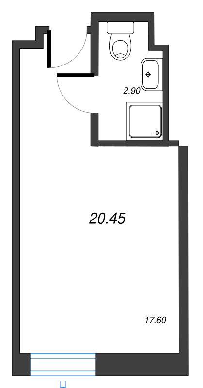 Квартира-студия, 20.81 м² - планировка, фото №1