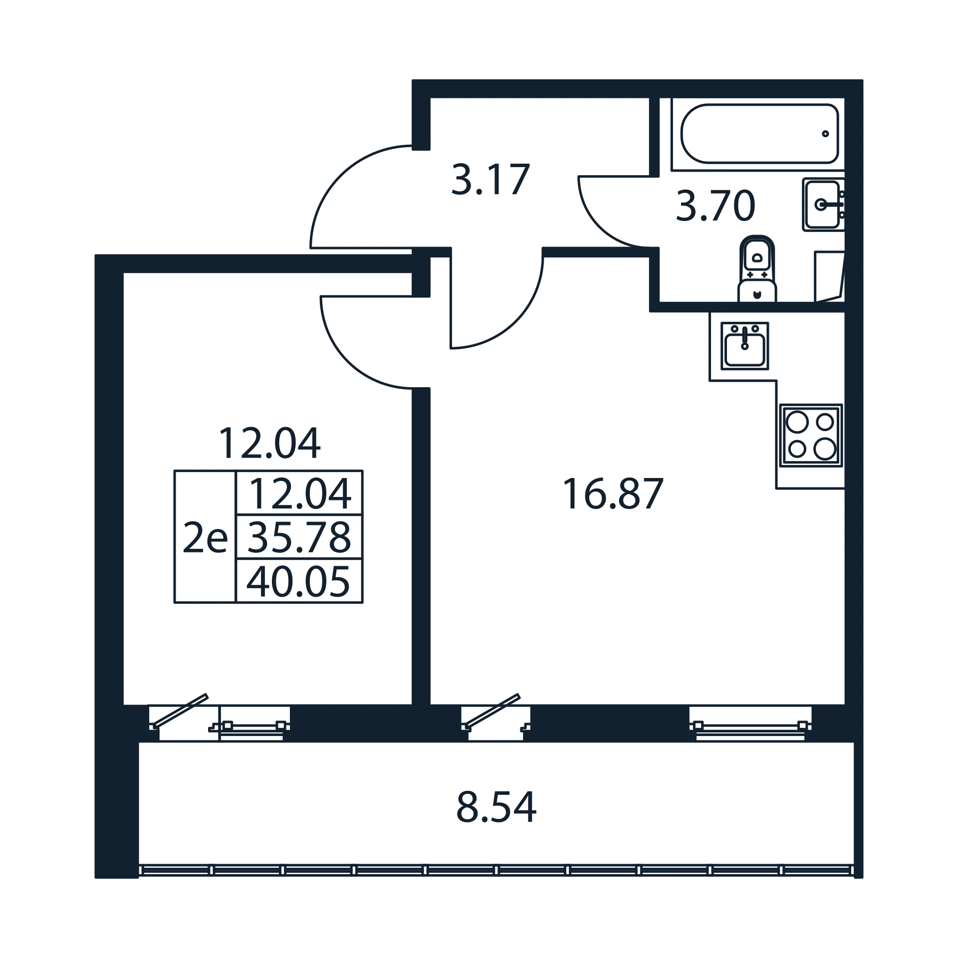 2-комнатная (Евро) квартира, 35.78 м² в ЖК "Полис ЛАВрики" - планировка, фото №1