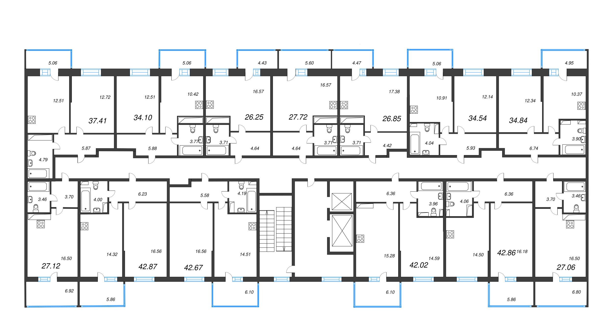 1-комнатная квартира, 34.84 м² в ЖК "Аквилон Stories" - планировка этажа