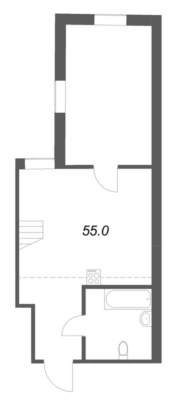 1-комнатная квартира, 55 м² - планировка, фото №1