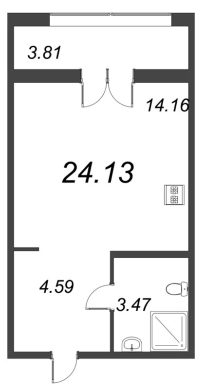 Квартира-студия, 24.13 м² - планировка, фото №1