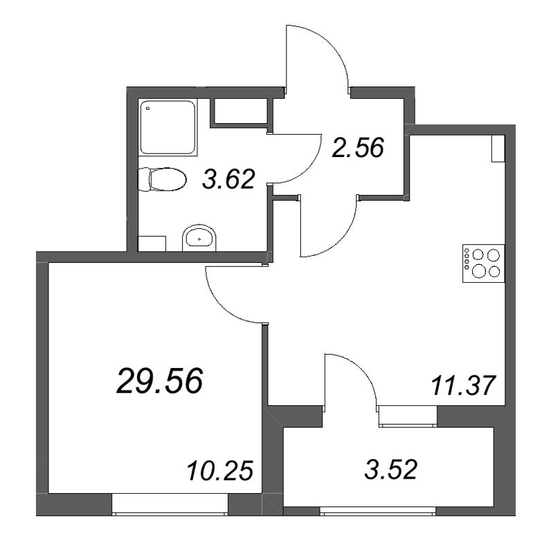 1-комнатная квартира, 29.56 м² в ЖК "Гранат" - планировка, фото №1