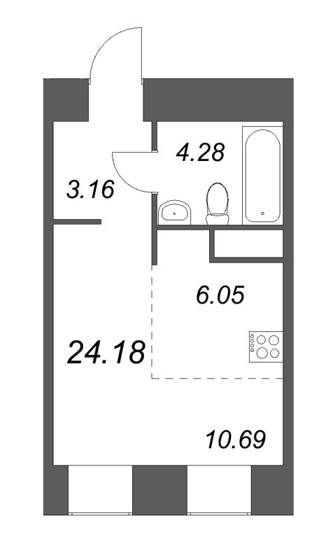 Квартира-студия, 24.18 м² - планировка, фото №1