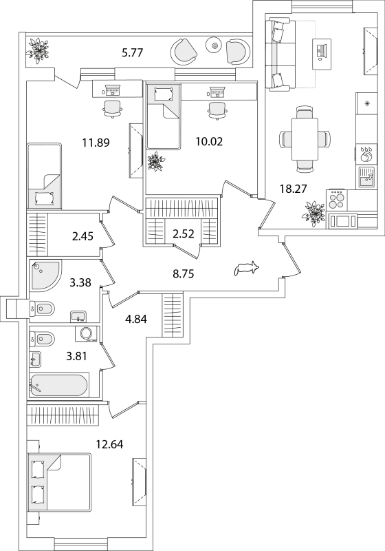 3-комнатная квартира, 81.46 м² в ЖК "Кинопарк" - планировка, фото №1