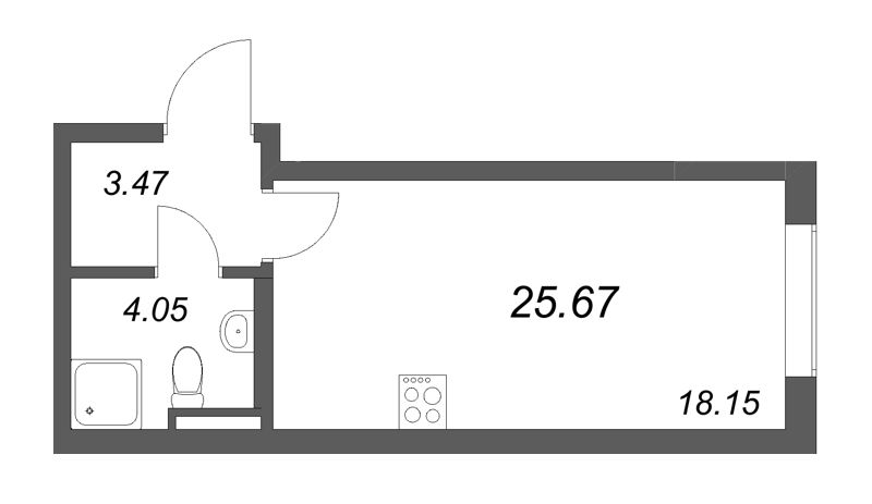 Квартира-студия, 25.67 м² - планировка, фото №1