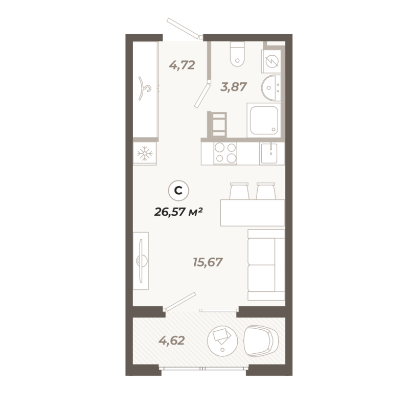 Квартира-студия, 26.57 м² в ЖК "Знатный" - планировка, фото №1