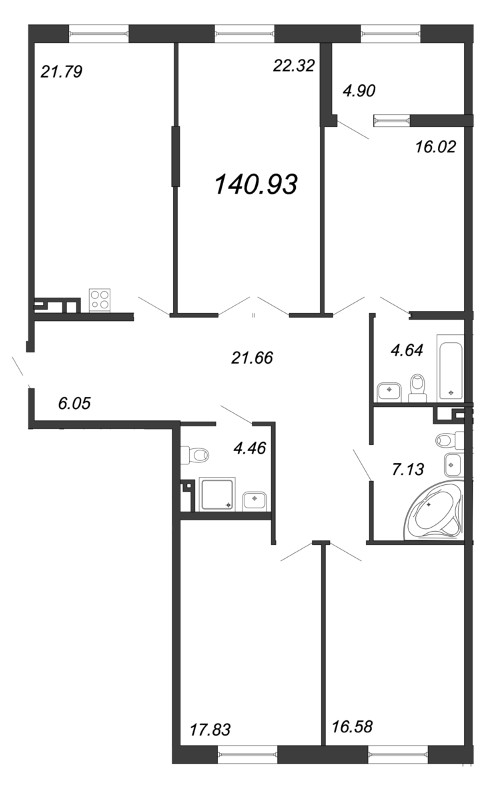 4-комнатная квартира, 142.6 м² в ЖК "Петровская Доминанта" - планировка, фото №1