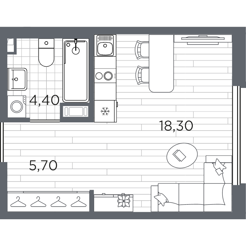 Квартира-студия, 28.4 м² в ЖК "PLUS Пулковский" - планировка, фото №1