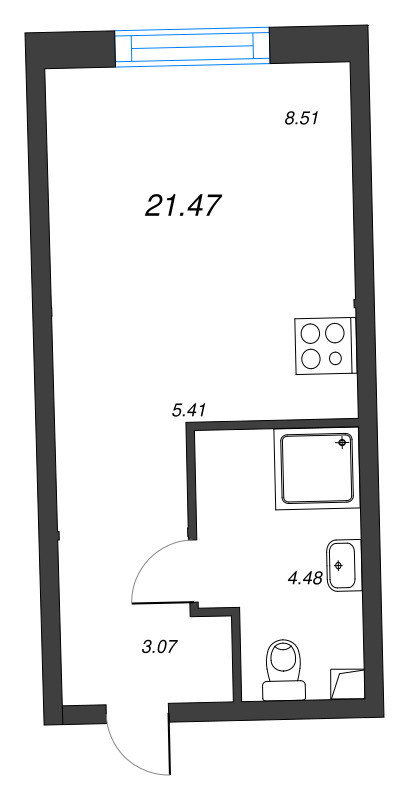 Квартира-студия, 21.47 м² в ЖК "Бульвар Грина" - планировка, фото №1