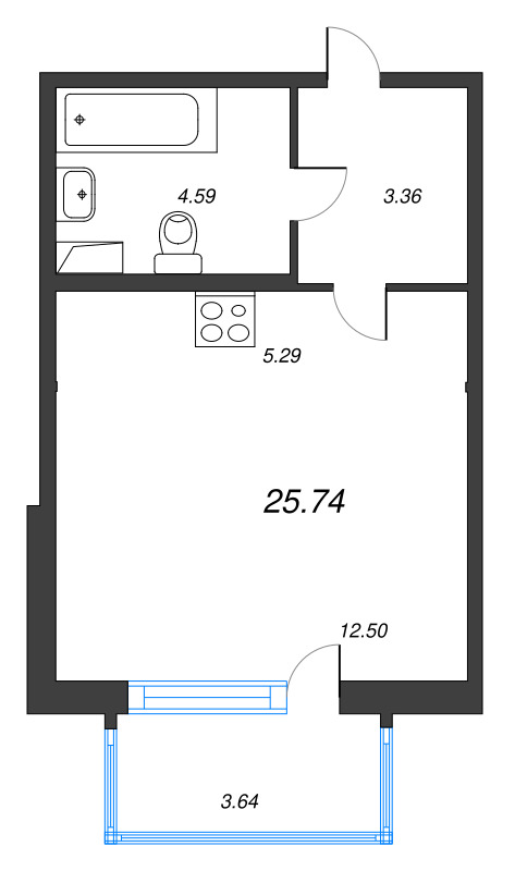 Квартира-студия, 25.74 м² - планировка, фото №1