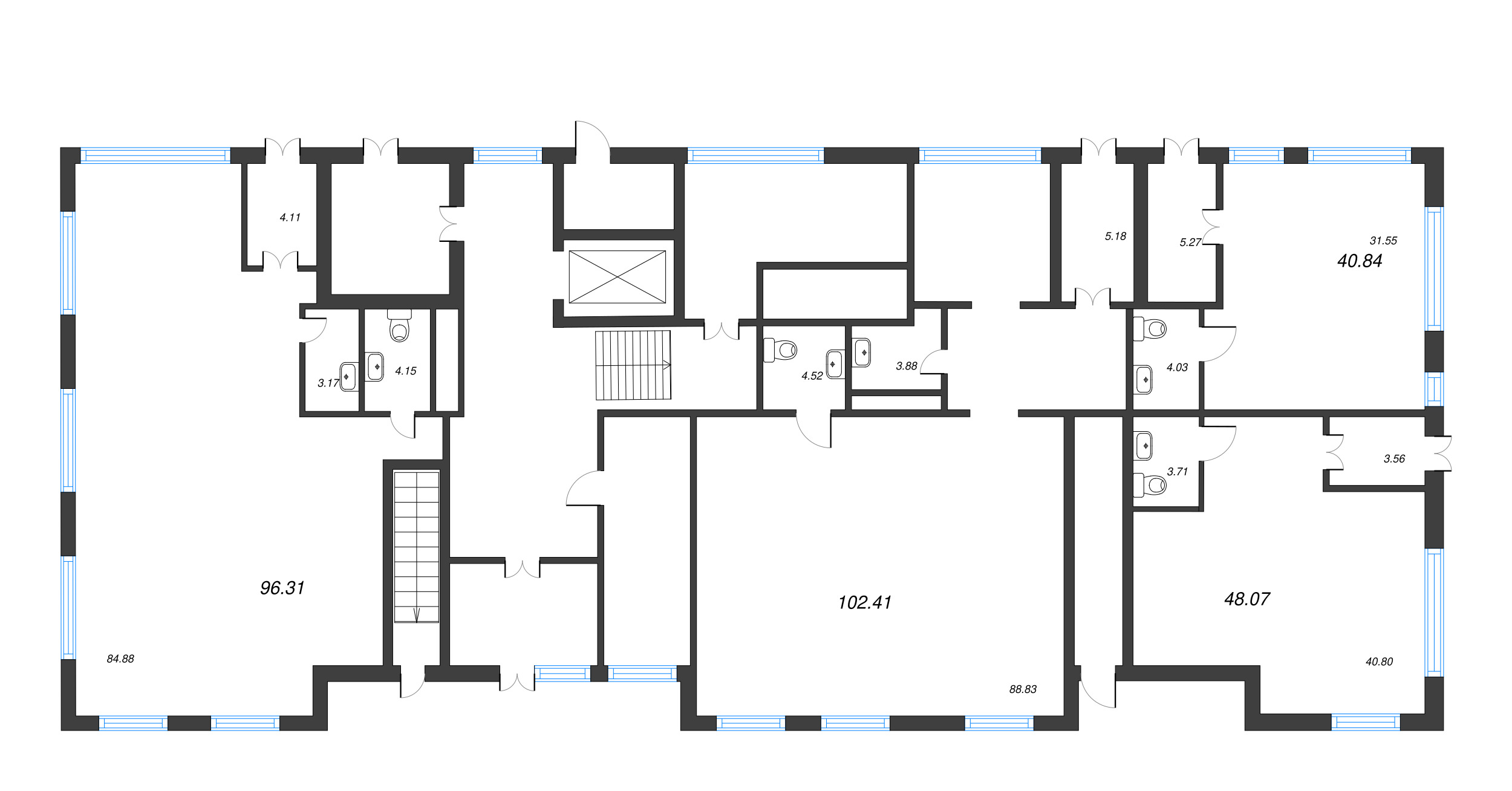 Помещение, 102.41 м² в ЖК "Город Первых" - планировка этажа