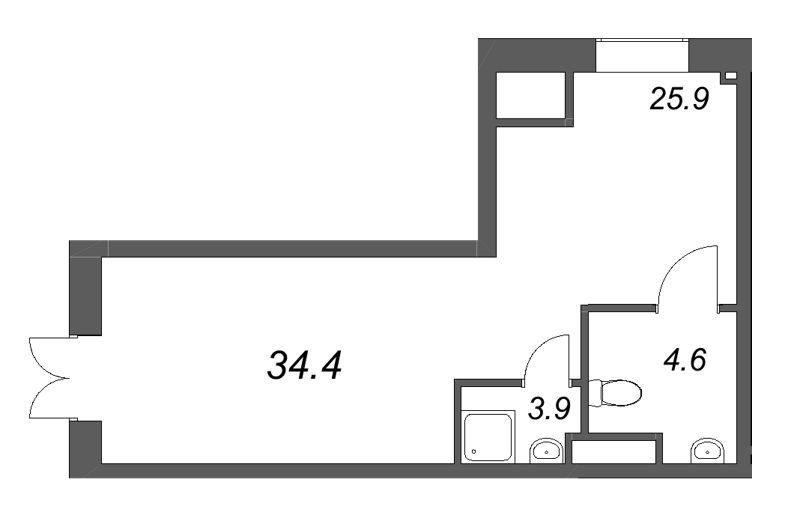 Помещение, 34.4 м² в ЖК "Большая Охта" - планировка, фото №1