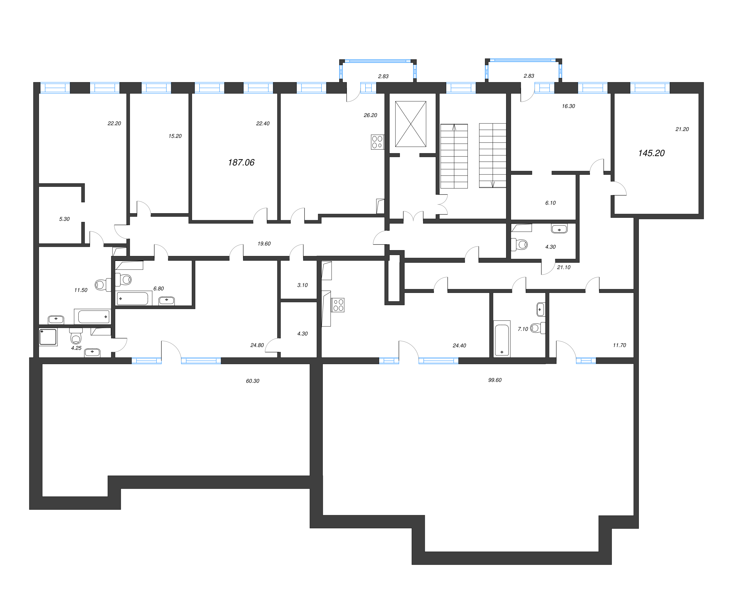 5-комнатная (Евро) квартира, 187 м² в ЖК "Манхэттэн" - планировка этажа